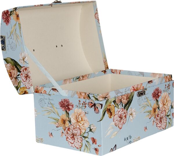 Clayre & Eef Decoratie Koffer Set van 3 30x20x20 /26x18x18/22x15x15 cm Blauw Karton Rechthoek Bloemen - Afbeelding 2