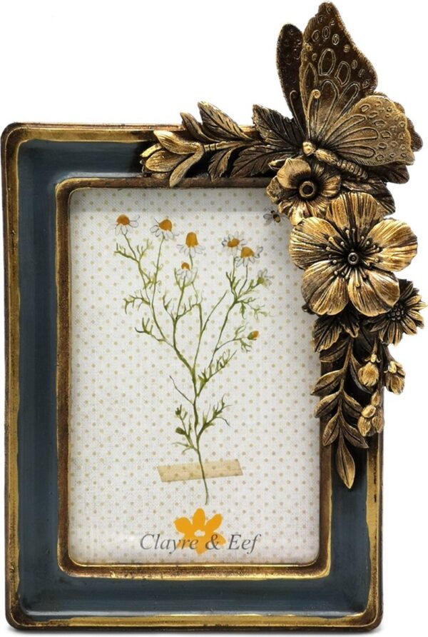 Clayre & Eef Fotolijst 10x15 cm Groen Goudkleurig Kunststof Glas Bloemen Fotokader - Afbeelding 8