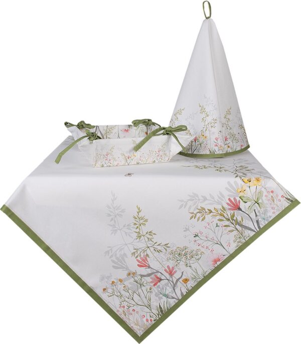 Clayre & Eef Tafelkleed 100x100 cm Wit Katoen Bloemen Tafellaken - Afbeelding 6