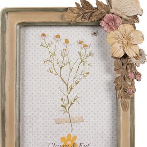 Clayre & Eef Fotolijst 10x15 cm Bruin Beige Kunststof Glas Bloemen Fotokader