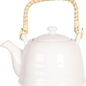 Clayre & Eef Theepot met Filter 800 ml Wit Porselein Rond Theekan