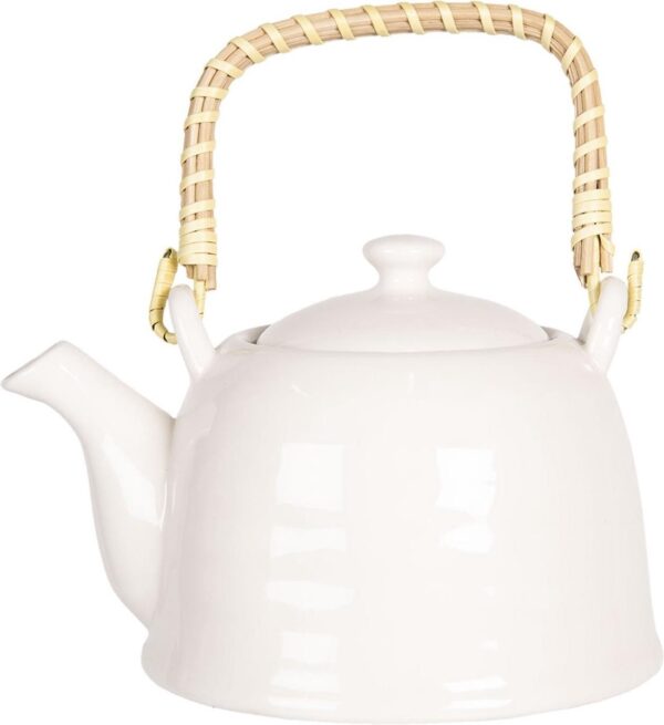 Clayre & Eef Theepot met Filter 800 ml Wit Porselein Rond Theekan