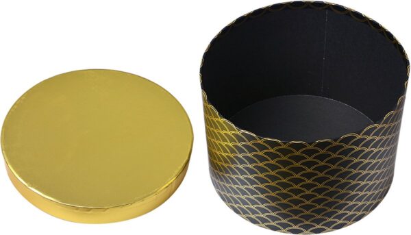 Clayre & Eef Opbergdoos Set van 3 Ø 25x17 / Ø 23x16 / Ø 21x14 cm Goudkleurig Zwart Karton Rond - Afbeelding 2
