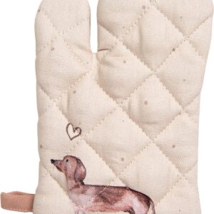 Clayre & Eef Ovenwant 18x30 cm Beige Katoen Teckel Ovenhandschoen Cadeau voor haar