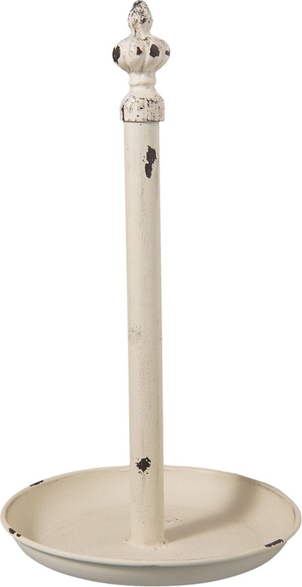 Clayre & Eef Keukenrolhouder Ø 20x37 cm Wit Ijzer Rollenhouder Keukenpapier Houder