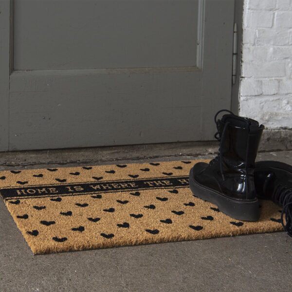 Clayre & Eef Deurmat 75x45 cm Bruin Kokosvezel Pvc Rechthoek Harten Home Kokosmat Mat Schoonloopmat - Afbeelding 3