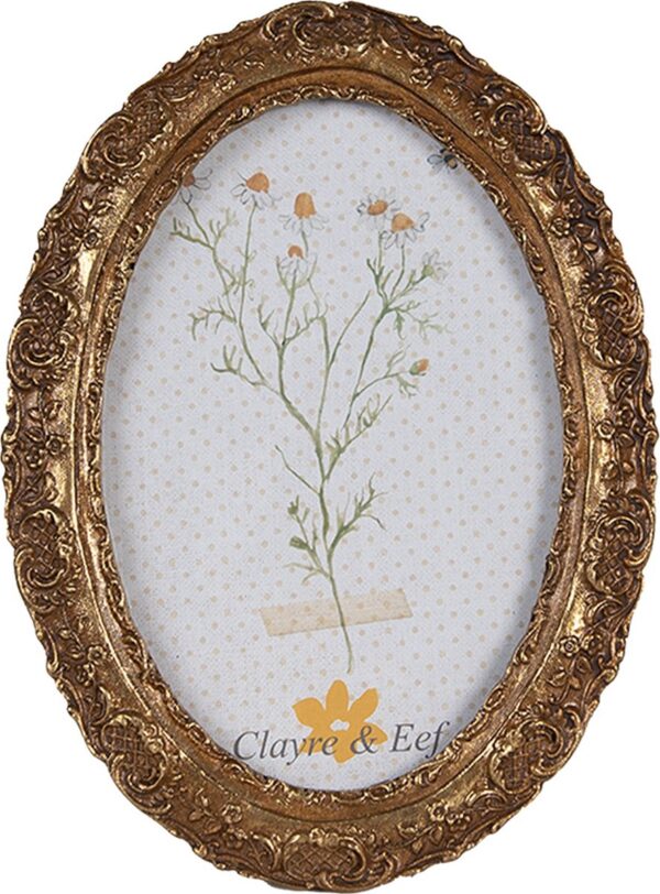 Clayre & Eef Fotolijst 10x15 cm Goudkleurig Kunststof Glas Ovaal Fotokader