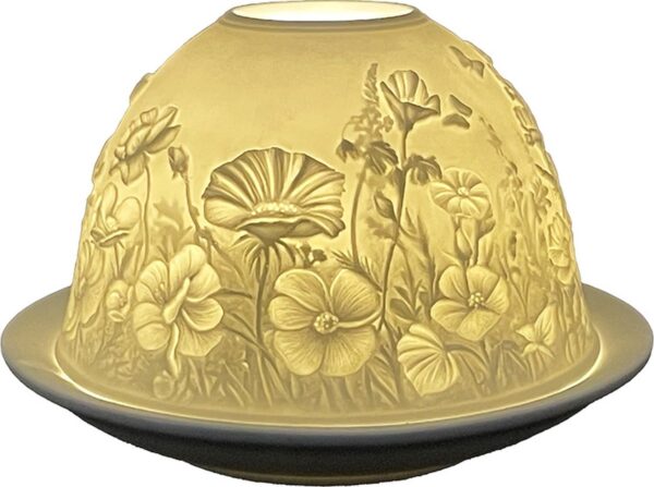 Clayre & Eef Waxinelichthouder Ø 12x8 cm Wit Porselein Bloemen - Afbeelding 3