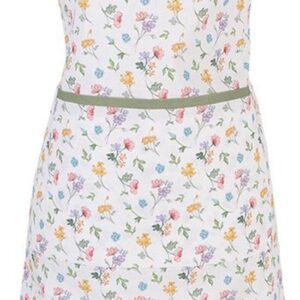 Clayre & Eef Keukenschort 70x85 cm Wit Groen Katoen Bloemen
