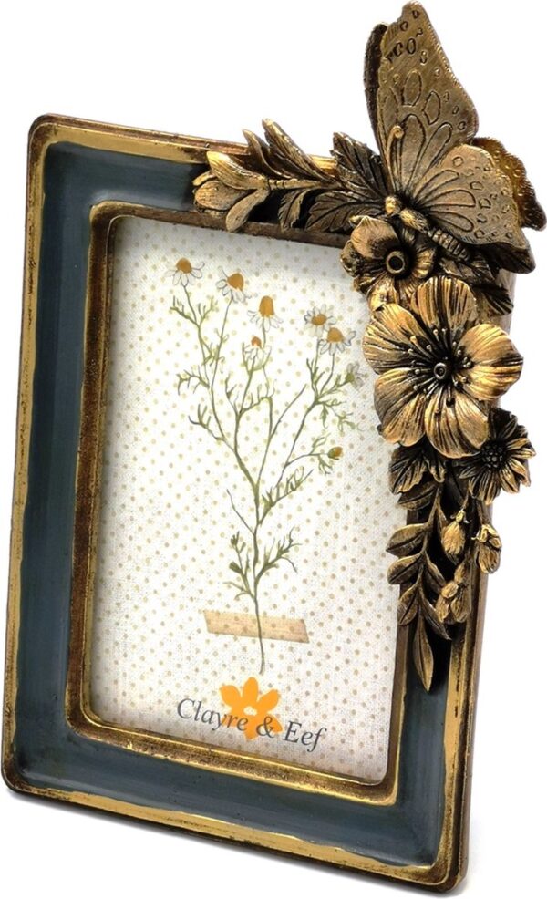Clayre & Eef Fotolijst 10x15 cm Groen Goudkleurig Kunststof Glas Bloemen Fotokader - Afbeelding 5