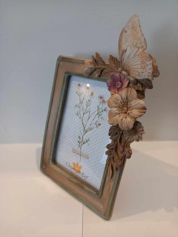 Clayre & Eef Fotolijst 10x15 cm Bruin Beige Kunststof Glas Bloemen Fotokader - Afbeelding 2