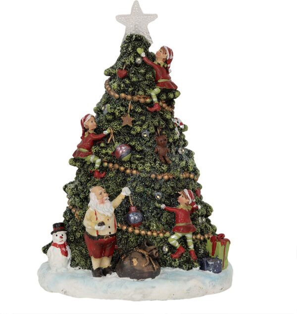 Clayre & Eef Kerstdecoratie met LED-verlichting Kerstboom 26 cm Groen Polyresin Kerstdecoratie Beeld