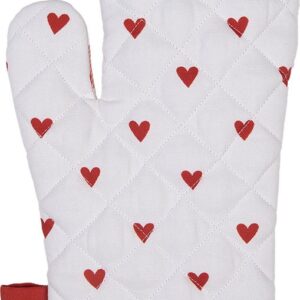 Clayre & Eef Ovenwant 18x30 cm Wit Rood Katoen Hartjes