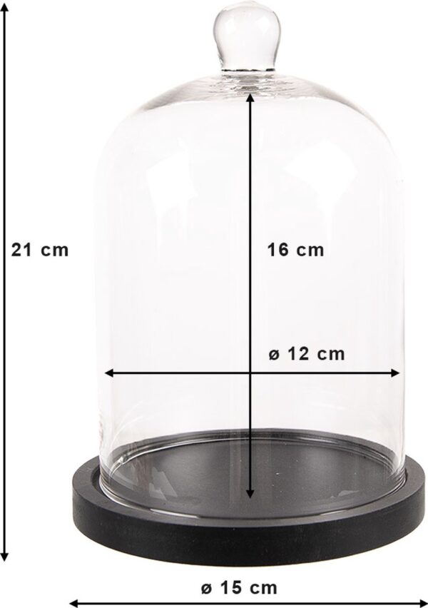 Clayre & Eef Stolp Ø 15x21 cm Transparant Glas Hout Rond Glazen Stolp - Afbeelding 3