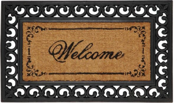 Clayre & Eef Deurmat 75x45 cm Zwart Kokosvezel Rubber Rechthoek Welcome Kokosmat Mat Schoonloopmat - Afbeelding 2