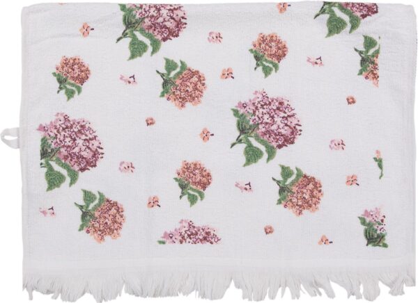 Clayre & Eef Gastendoekje 40x66 cm Wit Roze Katoen Hortensia Toilet Handdoek