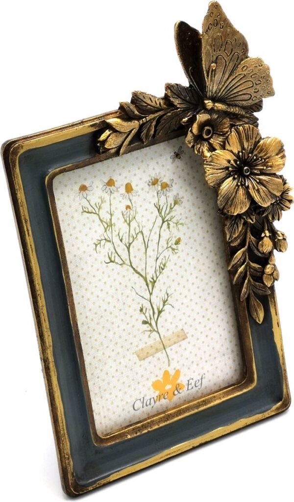 Clayre & Eef Fotolijst 10x15 cm Groen Goudkleurig Kunststof Glas Bloemen Fotokader - Afbeelding 4