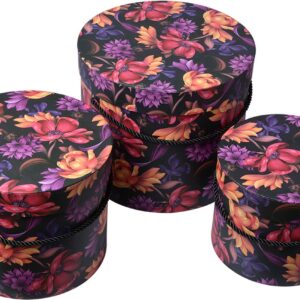 Clayre & Eef Opbergdoos Set van 3 Ø 23x20 / Ø 20x17 / Ø 17x14 cm Oranje Karton Rond Bloemen