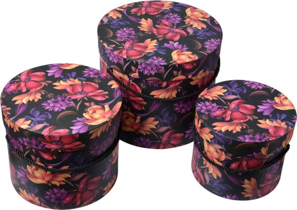 Clayre & Eef Opbergdoos Set van 3 Ø 23x20 / Ø 20x17 / Ø 17x14 cm Oranje Karton Rond Bloemen