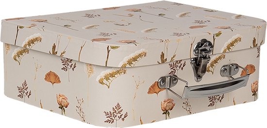 Clayre & Eef Opbergdoos Set van 3 koffertjes 30x21x9 / 25x18x9 / 20x16x8 cm Beige Karton Bloemen