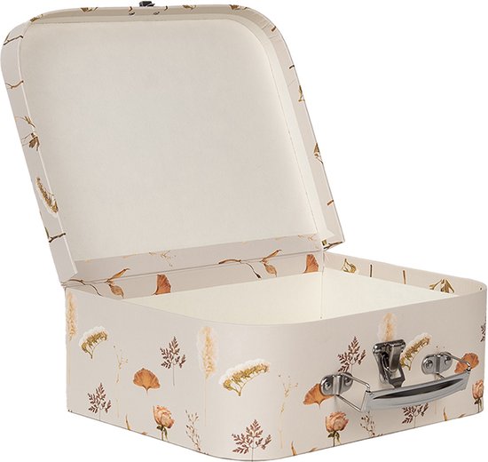 Clayre & Eef Opbergdoos Set van 3 koffertjes 30x21x9 / 25x18x9 / 20x16x8 cm Beige Karton Bloemen - Afbeelding 4