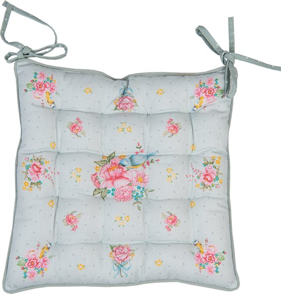 Clayre & Eef Stoelkussen Foam 40x40 cm Groen Katoen Vierkant Bloemen Zitkussen