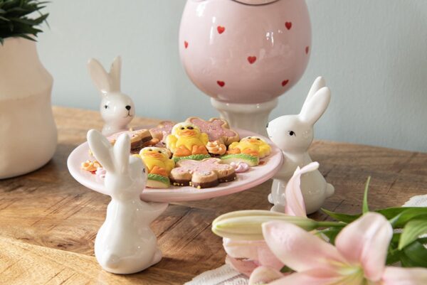 Clayre & Eef Decoratie schaal 24x23x12 cm Roze Wit Keramiek Konijnen - Afbeelding 3