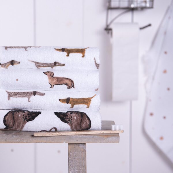 Clayre & Eef Gastendoekje 40x66 cm Beige Bruin Katoen Rechthoek Teckels Toilet Handdoek - Afbeelding 2