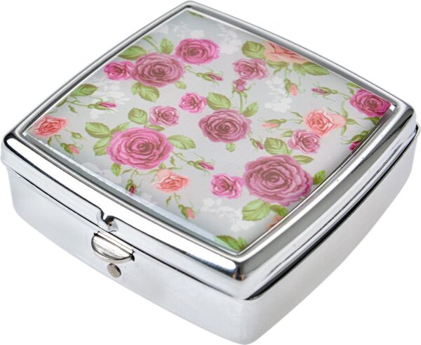 Clayre & Eef Pillendoosje 5x5 cm Grijs IJzer Glas Vierkant Roosjes
