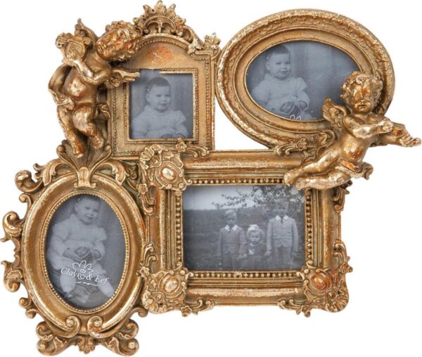 Clayre & Eef Fotolijst 5x5 6x9 (2) 7x9 cm Goudkleurig Kunststof Rechthoek Engel Fotokader Wissellijst Foto Frame - Afbeelding 2