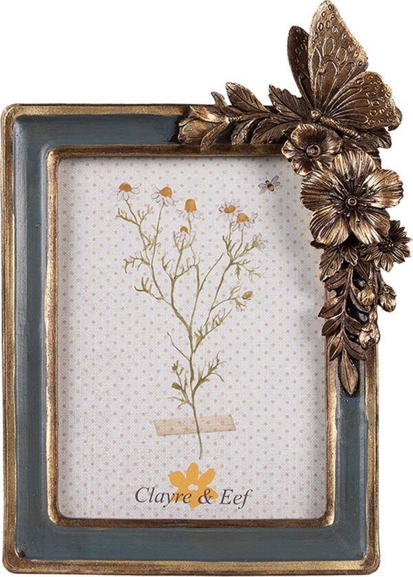 Clayre & Eef Fotolijst 10x15 cm Groen Goudkleurig Kunststof Glas Bloemen Fotokader
