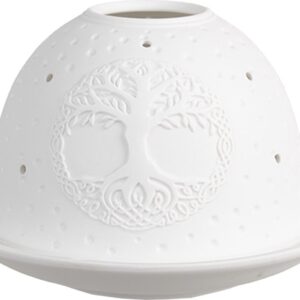 Clayre & Eef Waxinelichthouder Ø 12x8 cm Wit Porselein Levensboom