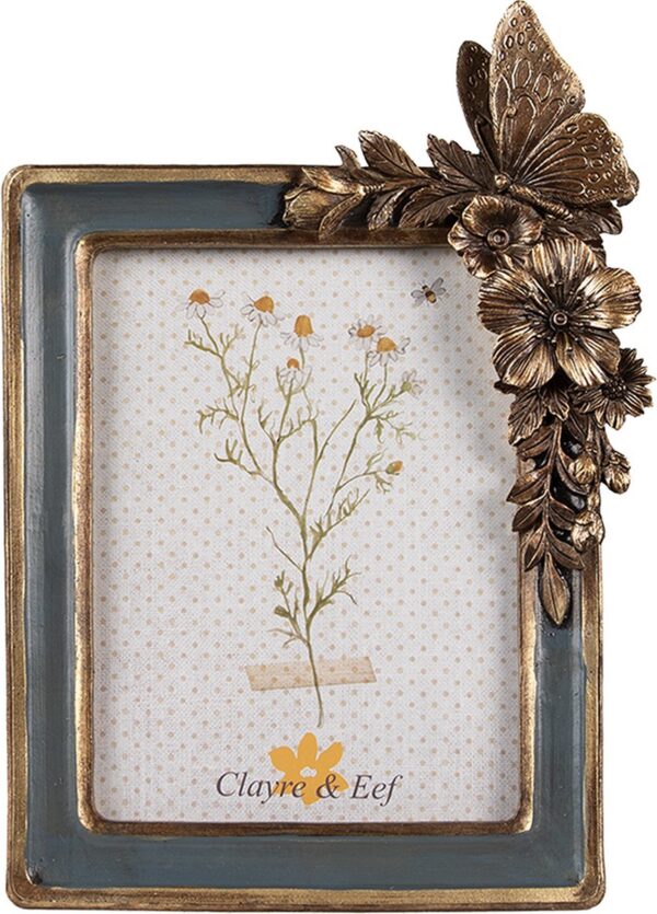 Clayre & Eef Fotolijst 13x18 cm Groen Goudkleurig Kunststof Glas Bloemen Fotokader