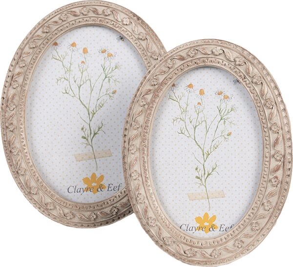 Clayre & Eef Fotolijst 10x15 cm Beige Bruin Kunststof Glas Ovaal Fotokader - Afbeelding 2