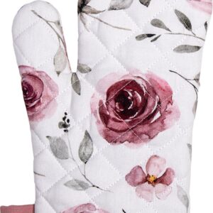 Clayre & Eef Ovenwant 18x30 cm Wit Roze Katoen Rozen Ovenhandschoen