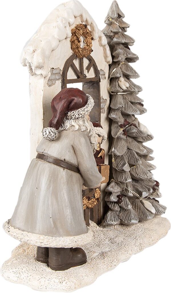 Clayre & Eef Kerstdecoratie met LED-verlichting Kerstman 22x10x23 cm Wit Polyresin - Afbeelding 3