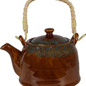 Clayre & Eef Theepot met Filter 750 ml Bruin Blauw Keramiek Theekan