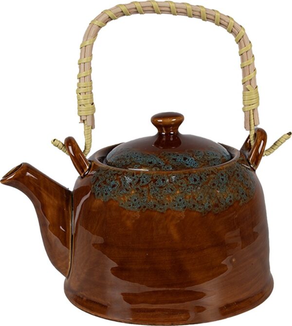 Clayre & Eef Theepot met Filter 750 ml Bruin Blauw Keramiek Theekan