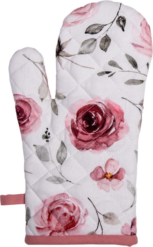 Clayre & Eef Ovenwant 18x30 cm Wit Roze Katoen Rozen Ovenhandschoen - Afbeelding 5