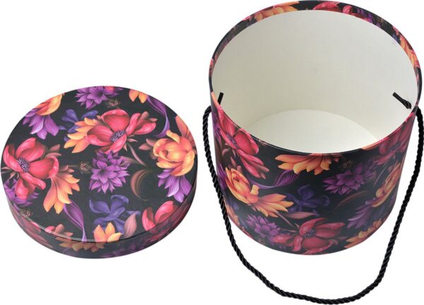 Clayre & Eef Opbergdoos Set van 3 Ø 23x20 / Ø 20x17 / Ø 17x14 cm Oranje Karton Rond Bloemen - Afbeelding 2