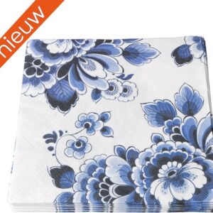 Heinen Delfts Blauw - Servetten - Bloemen - Papier - 17 x 17 cm