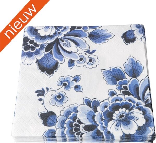 Heinen Delfts Blauw - Servetten - Bloemen - Papier - 17 x 17 cm