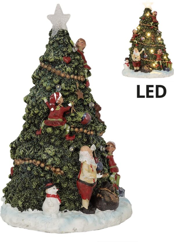 Clayre & Eef Kerstdecoratie met LED-verlichting Kerstboom 26 cm Groen Polyresin Kerstdecoratie Beeld - Afbeelding 2