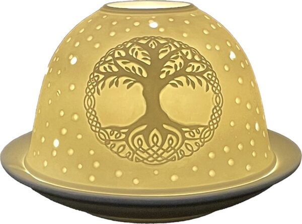 Clayre & Eef Waxinelichthouder Ø 12x8 cm Wit Porselein Levensboom - Afbeelding 2