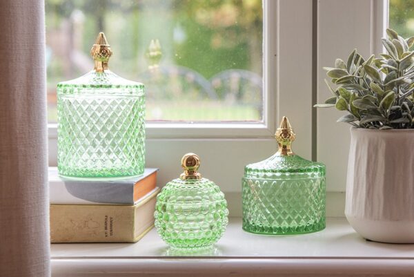 Clayre & Eef Glazen potje Ø 11x18 cm Groen Glas Potje met deksel - Afbeelding 2