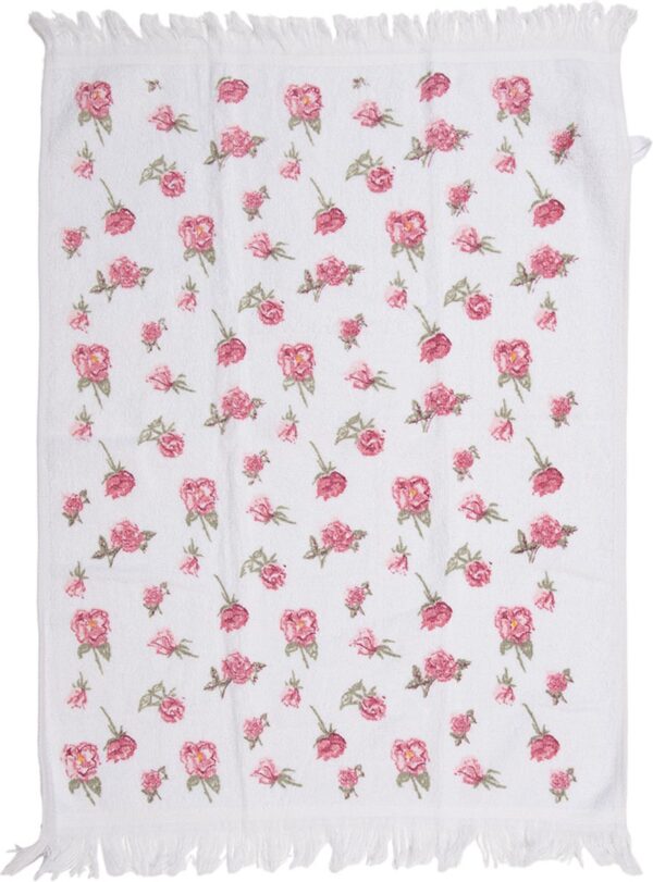Clayre & Eef Gastendoekje 40x66 cm Wit Roze Katoen Roosjes Toilet Handdoek - Afbeelding 3