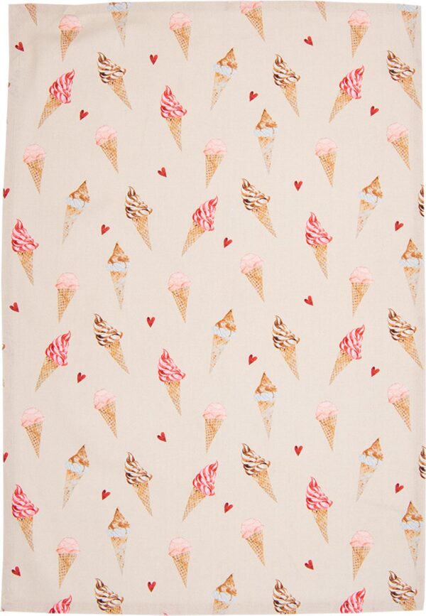 Clayre & Eef Theedoek 50x70 cm Beige Roze Katoen Rechthoek Ijsjes Keukenhanddoek - Afbeelding 3