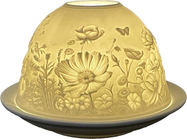 Clayre & Eef Waxinelichthouder Ø 12x8 cm Wit Porselein Bloemen - Afbeelding 4