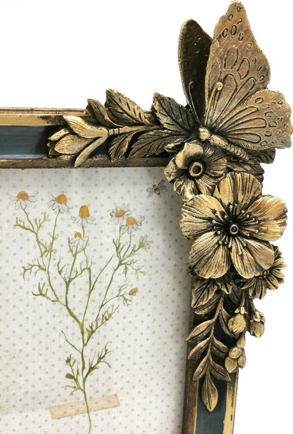 Clayre & Eef Fotolijst 10x15 cm Groen Goudkleurig Kunststof Glas Bloemen Fotokader - Afbeelding 3