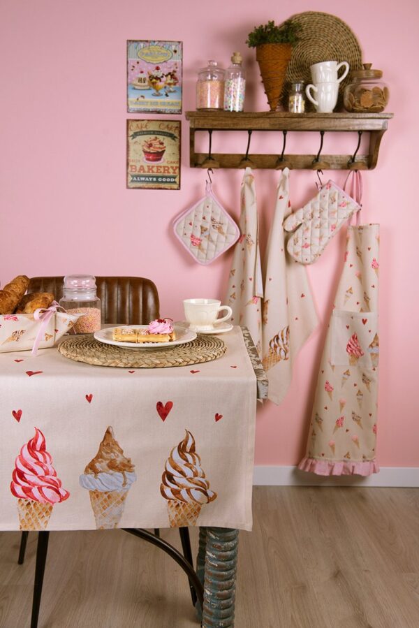 Clayre & Eef Theedoek 50x70 cm Beige Roze Katoen Rechthoek Ijsjes Keukenhanddoek - Afbeelding 4
